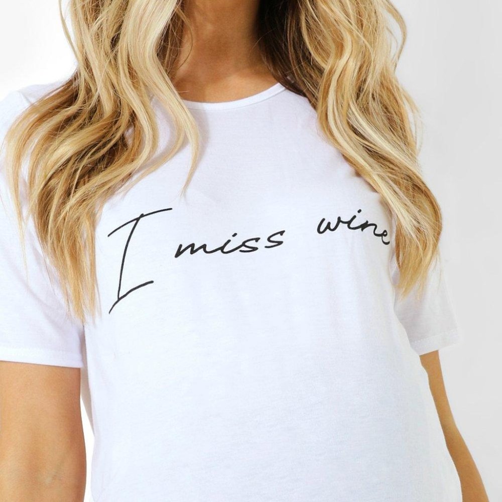 Maternity 'I Miss Wine' Pajama Short Set Maternity summer set Maternity … - Picture 2 of 3
